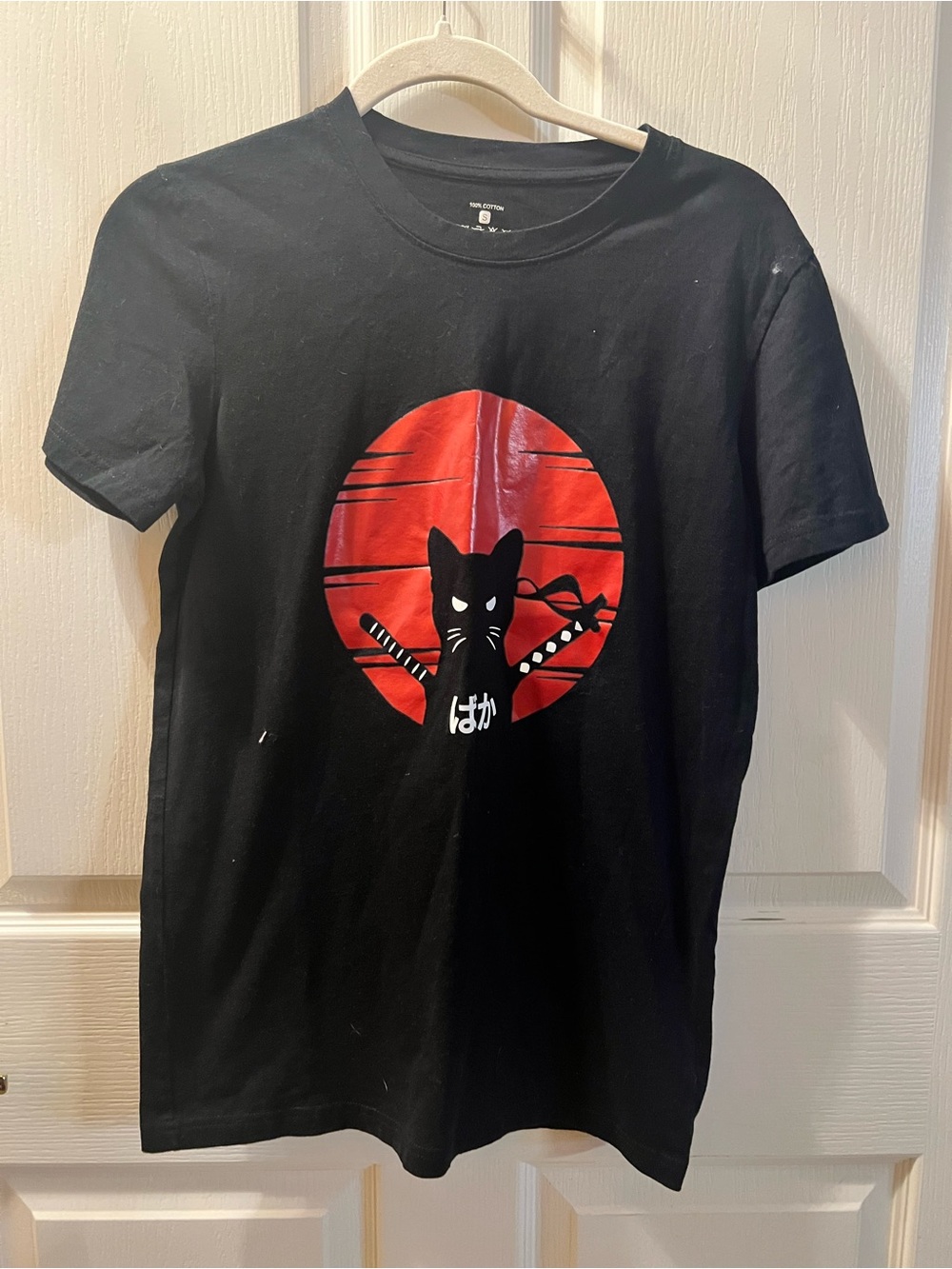 Black Shirt with Black Cat Print